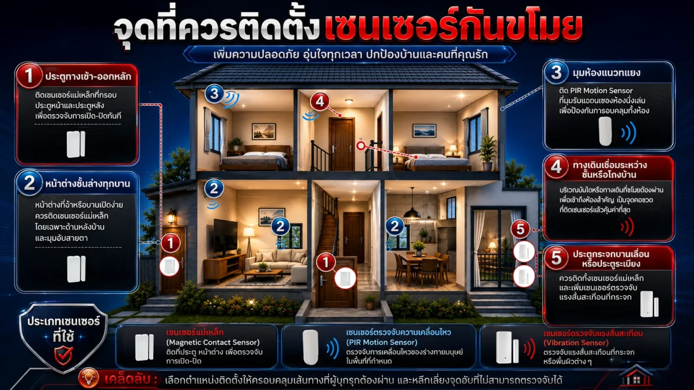 ติดตั้งเซนเซอร์กันขโมยตรงไหนดีที่สุด? จุดที่ควรติดและจุดที่ควรเลี่ยง