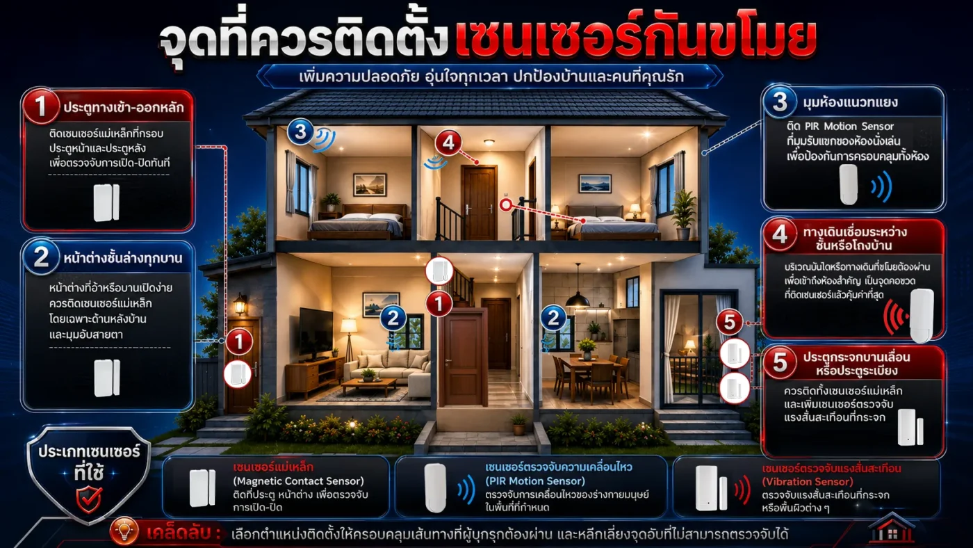 ติดตั้งเซนเซอร์กันขโมยตรงไหนดีที่สุด? จุดที่ควรติดและจุดที่ควรเลี่ยง